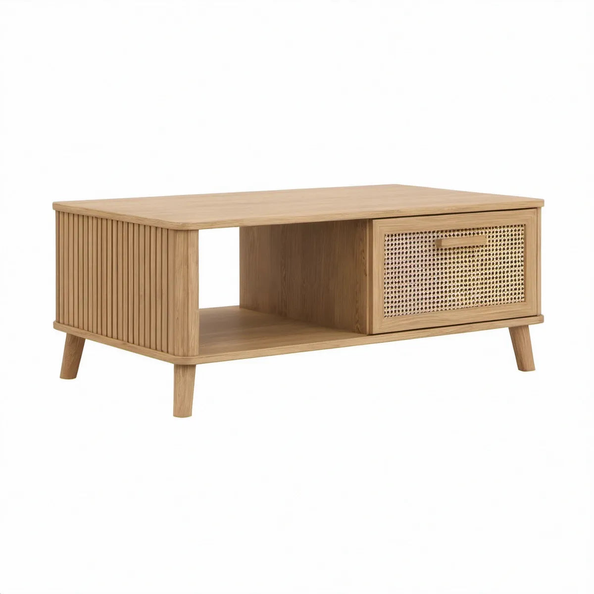 Couchtisch mit Schublade und offenem Fach, 120 x 60 x 45 cm, Eichenfurnier Natur