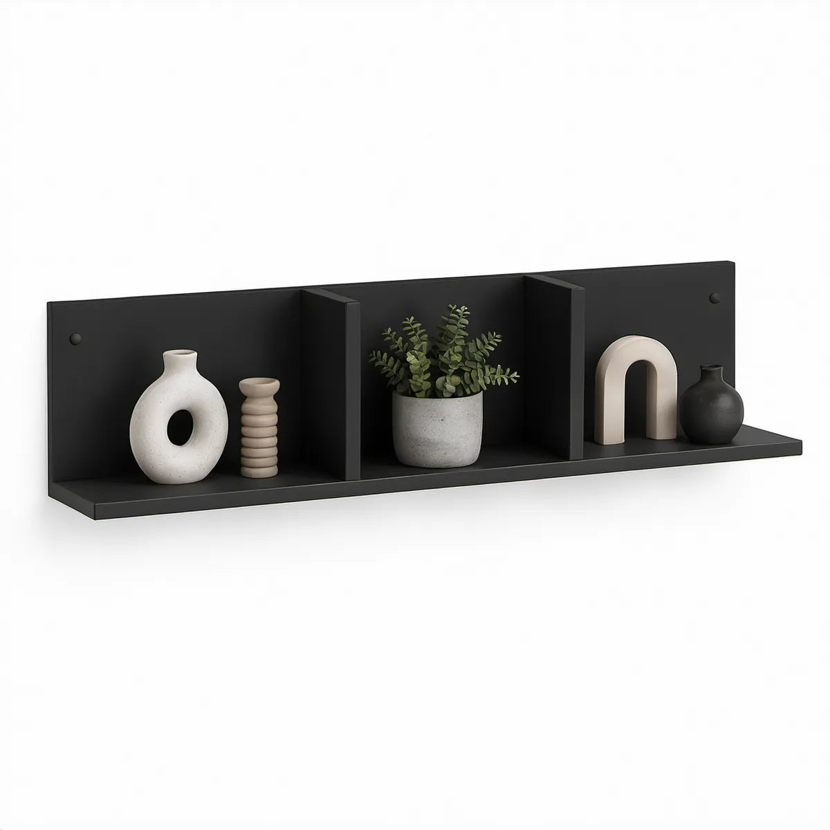 Schwarzes Wandregal mit 3 Fächern, 100 x 20 x 40 cm