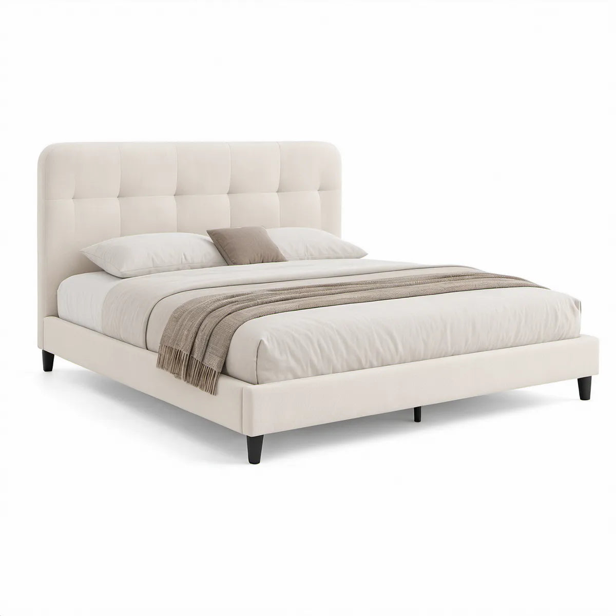 Gepolstertes Doppelbett 160 x 200 cm in Creme mit schwarzen Stahlfüssen