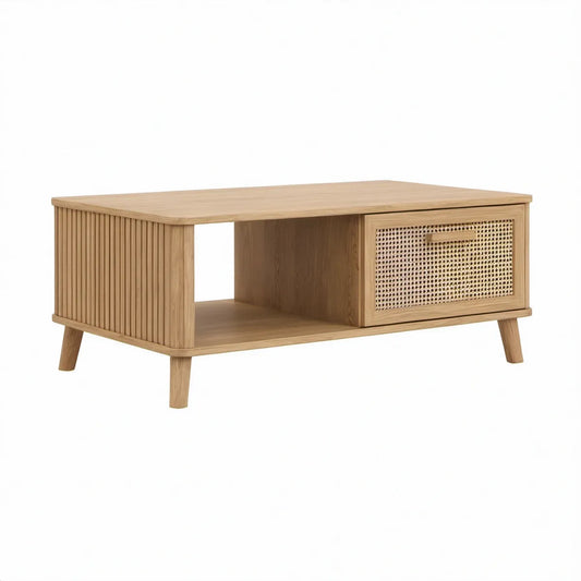 Couchtisch mit Schublade und offenem Fach, 120 x 60 x 45 cm, Eichenfurnier Natur