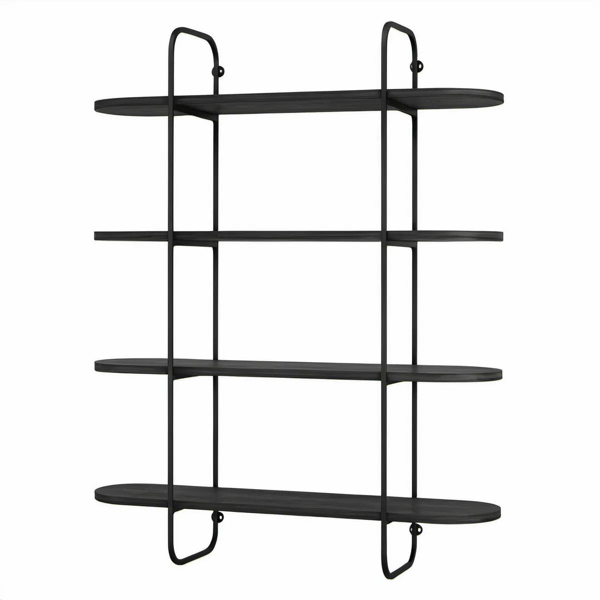 Wandregal mit 4 Ablagen aus MDF und Stahl, 80 x 20 x 100 cm, Schwarz