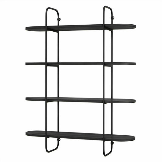 Wandregal mit 4 Ablagen aus MDF und Stahl, 80 x 20 x 100 cm, Schwarz