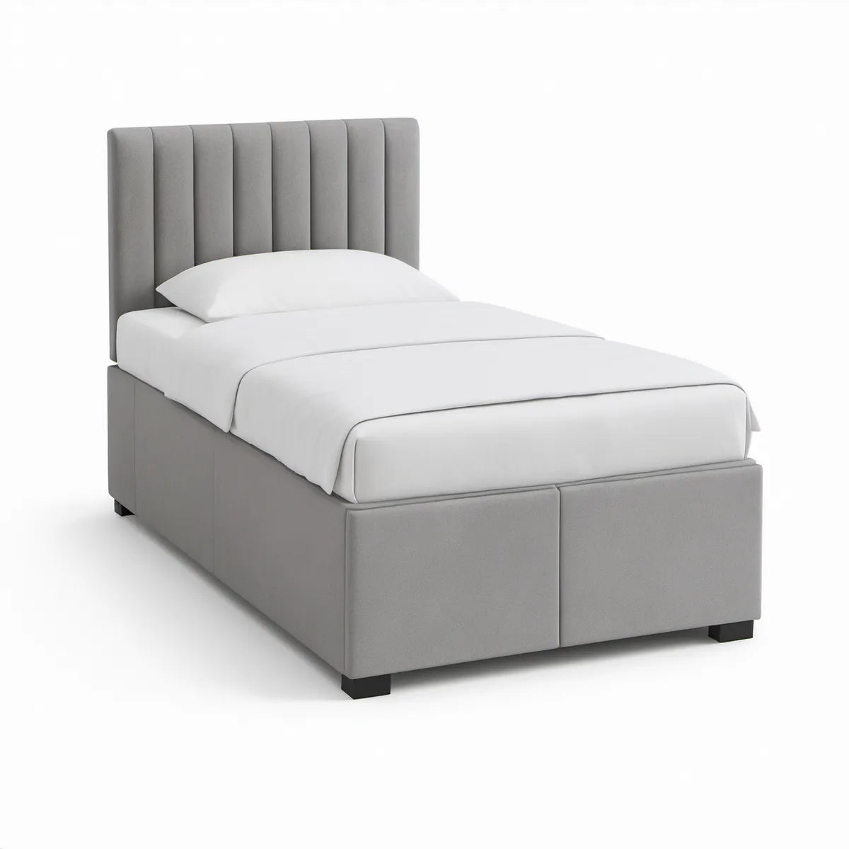 Gepolstertes Einzelbett 90 x 200 cm mit vertikal gestepptem Kopfteil, Grau